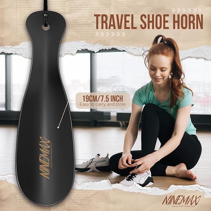 NINEMAX Shoe Horn Long Handle for Seniors Men Women, Metal Long Shoehorn Boot Horn 16.5'', Travel Small Shoe Spoon Helper for Kids 7.5''