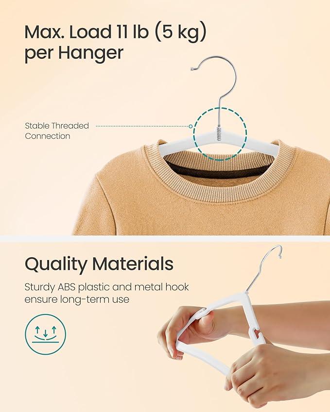 SONGMICS Kids Hangers 50 Pack, 14 x 8 Inches, Non-Slip Velvet Baby Hangers for Closet, Space-Saving, Wide Shoulder Notches, Cloud White UCRF038W01