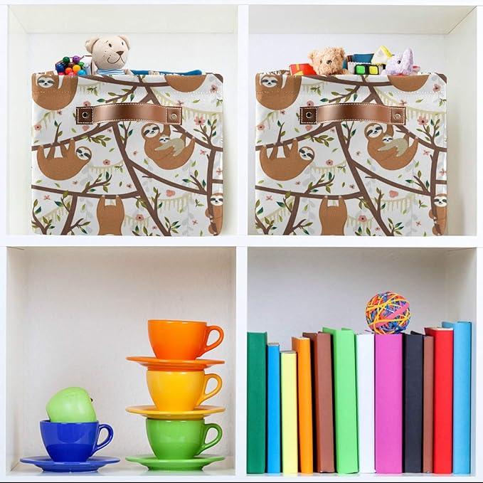 Sloth Storage Basket Square Collapsible Laundry Hamper Clothes Toys Storage Bin with Handles for Bedroom, Closet, Nursery, Dorm, Home Decor