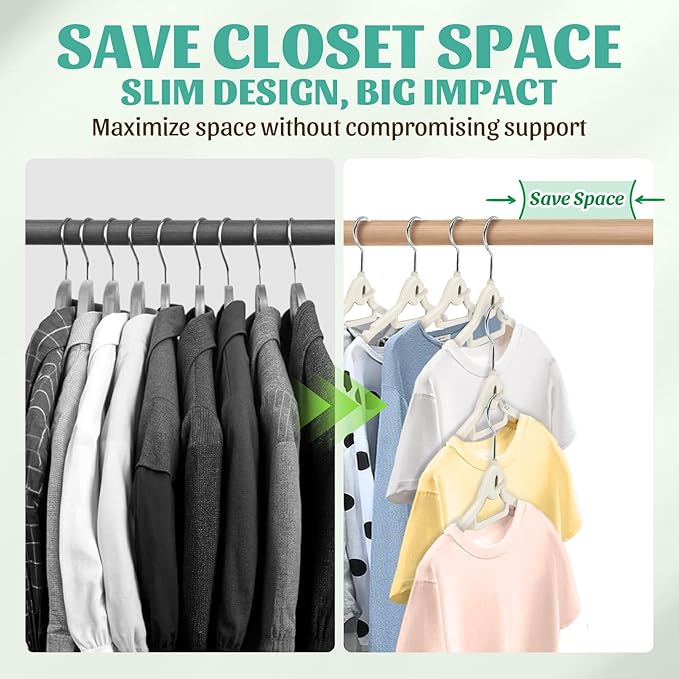 Velvet Hangers 30 Pack with 360° Swivel Hook, Ivory Non Slip Hangers for Clothes with Cascading Hooks, Thin Hanger Space Saving, Heavy Duty Closet Hanger for Clothes, Coats, Suits, Dress, Pants