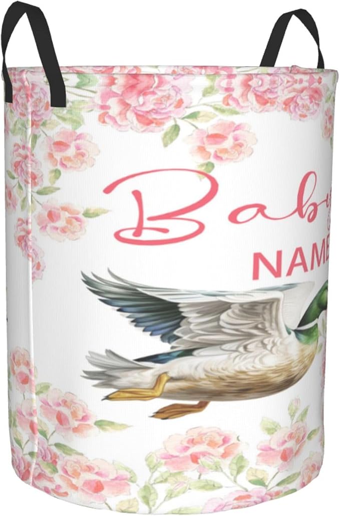 Personalized Mallard Duck Laundry Basket For Baby Kids Boys Girls Adult Custom Hamper Basket With Name For Bathroom Bedrooms Collapsible Baby Laundry Basket, Dirty Clothes Hamper With Handles