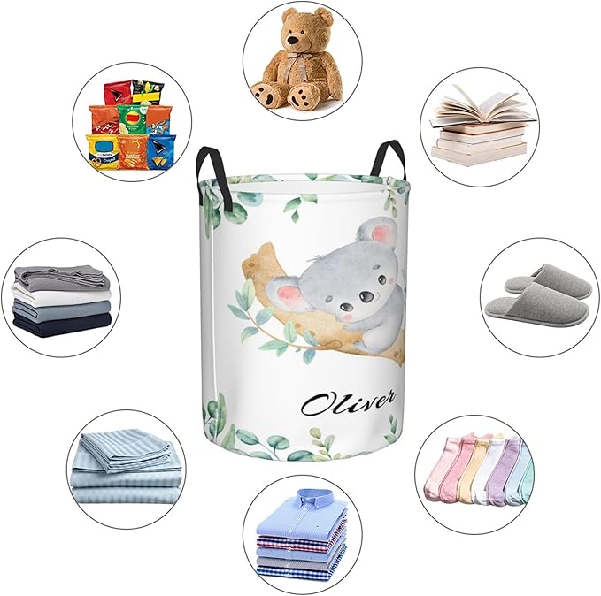 Personalized Koalas Laundry Basket For Baby Kids Boys Girls Adult Custom Hamper Basket With Name For Bathroom Bedrooms Collapsible Baby Laundry Basket, Dirty Clothes Hamper With Handles