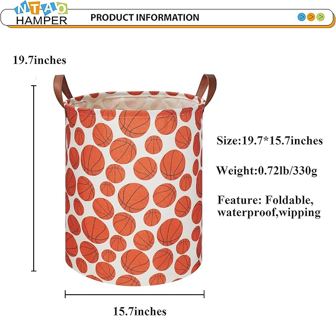 Kids Laundry Hamper,Baseball laundry Basket,Baby Boy Nursery Hamper,Waterproof Storage Bin for Bedroom,Clothes Organizer Basket,Toys Box,Room Decor(Basketball)