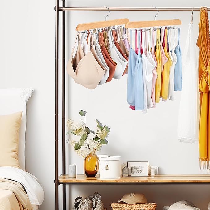 Tank Top Hanger with Premium Wood, 24 Large Capacity, Space Saving,360 Degree Rotating, Foldable Metal Hooks, Tank Tops