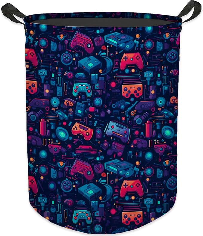 Game Gaming Laundry Basket, Toybox for Boys Room, Red and Blue Game Laundry Basket Hamper Waterproof Collapsible Clothes Toys Storage Bin Organizer for Bedroom Bathroom Boys Gamer Room