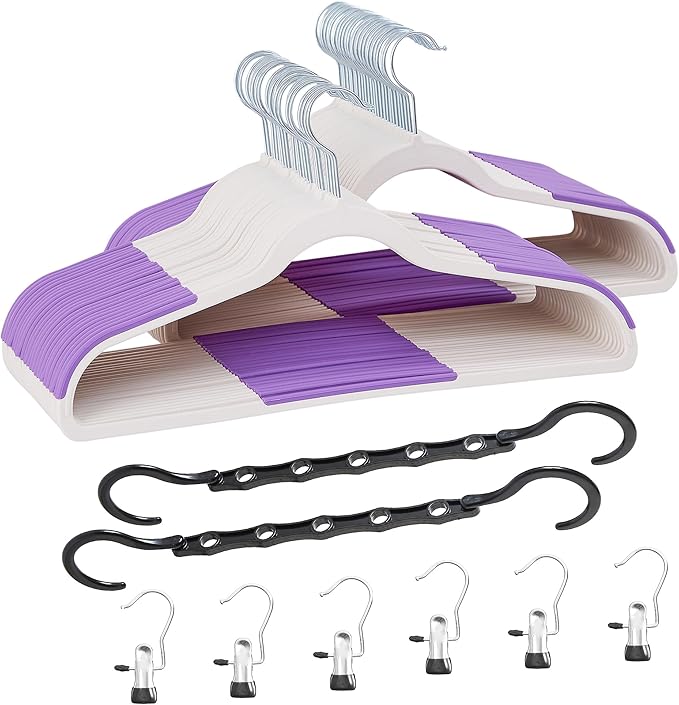 VECELO 50 Pack Clothes Hangers, Non-Slip Plastic Coat Hanger, 360°Swivel Hook & Space Saving for Bedroom Closet, Great for Shirts, Pants, Excellent Heavy Duty