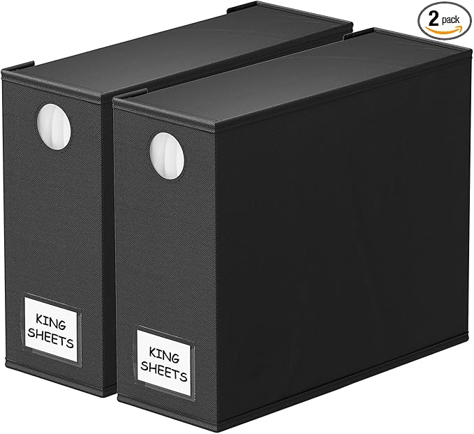 SpaceAid 2 Pack Bed Sheet Organizers and Storage, Foldable Sheet Organizer for Linen Closet, Sheets Set Folder Keeper with Window XL (Queen & King Size) Organizing Bedding Container, Black