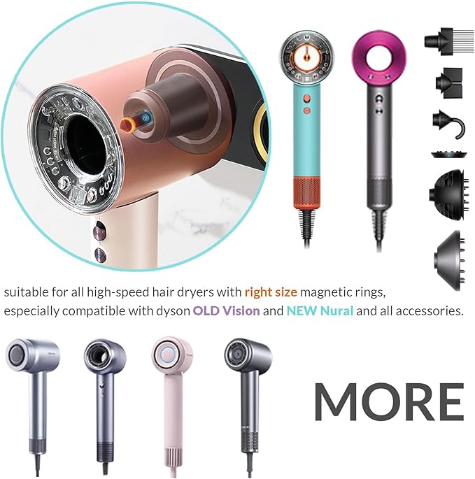 simpletome Hair Dryer Holder Wall Mount for All Magnetic High Speed Blow Dryer with Plug Cord Organizer Hook (Aluminum Alloy, Black)