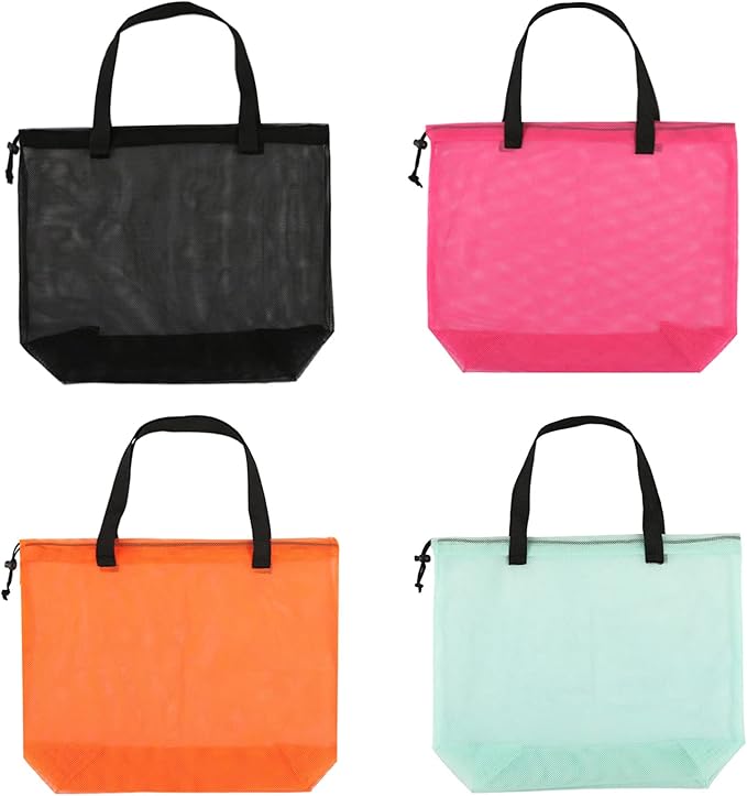 4Pieces Cute Mesh Pool Tote Bags,Mesh Beach Bags With Drawsting For Swim,Travel,Party