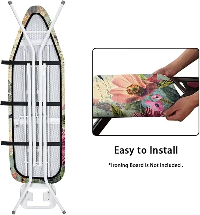Dragonfly Ironing Board Cover and Pad 15x54 Inch, Iron Board Cover with Padding, Iron Board Cover Large Fits All Standard Sizes, Scorch Resistant, Extra Thick Covers with Elastic Edge