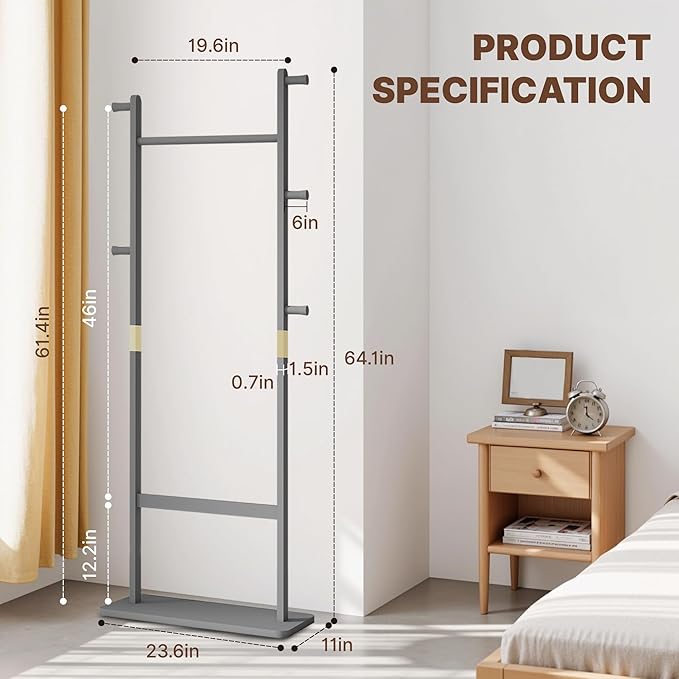 CHANCEE Solid Wood Coat Rack, Freestanding Clothes Rack with Shoe Storage, Heavy-Duty Hall Tree with 5 Hooks, Corner Coat & Hat Stand for Bedroom, Entryway, Living Room, Hotel