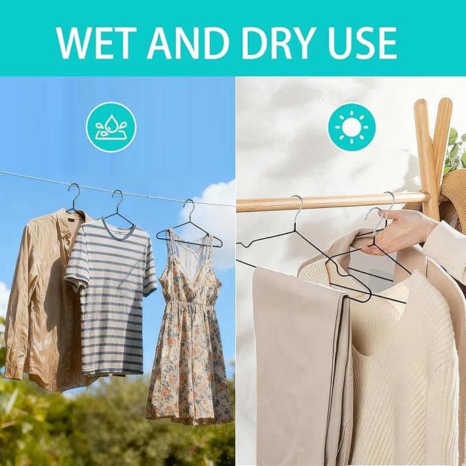 50 Pack 15" Non-Slip Metal Hangers, Wire Rubber Coated Hangers with Round Notches, Heavy Duty Space Saving Hanger for Pants, Strap Dress, Shirt, Camisole Black