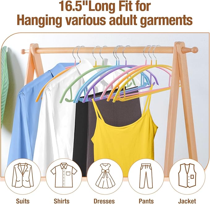 18 Pack Clothes Hangers,16.5 inch PVC Coating Sweater Hangers, Non-Slip Rubber Coated Hanger, Heavy Duty No Shoulder Bump Metal Hanger for Closet Suit Jacket Shirt T-Shirt(Colorful)