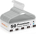 HOUSE DAY Grey Plastic Hangers 50 Pack - Heavy Duty Non-Velvet Hangers with 360° Swivel Hook & Non Slip Notches - Slim Space Saving Clothes Hangers, Durable Closet Organizers for Coats Shirts Dresses