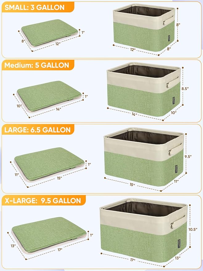 BALEINE 1 Pack Fabric Storage Bins for Shelves, Linen Storage Baskets for Organizing, Decorative Closet Bins for Clothes, Home (Green, 12"x8"x8")