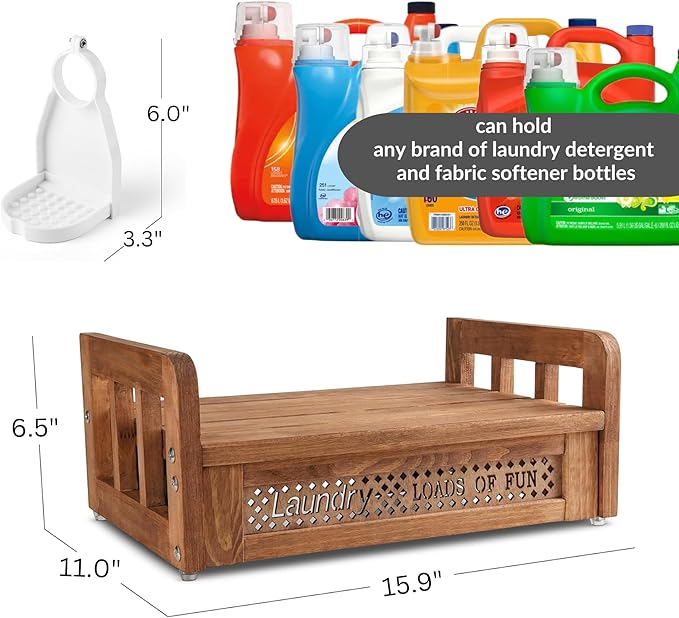 Besuerte Wood Liquid Laundry Detergent Holder, Detergent Dispenser for Laundry Room - Farmhouse Hanging Laundry Station Storage Laundry Detergent Stand Hold Two Laundry Bottles, Nut Brown