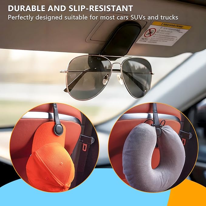 Magnetic Hat Holder for Car Seat and Sunglass Holder for Visor, 2-Piece Car Accessories Set with Magnet for Cowboy Hat, Baseball Cap, Glasses, Car Essentials