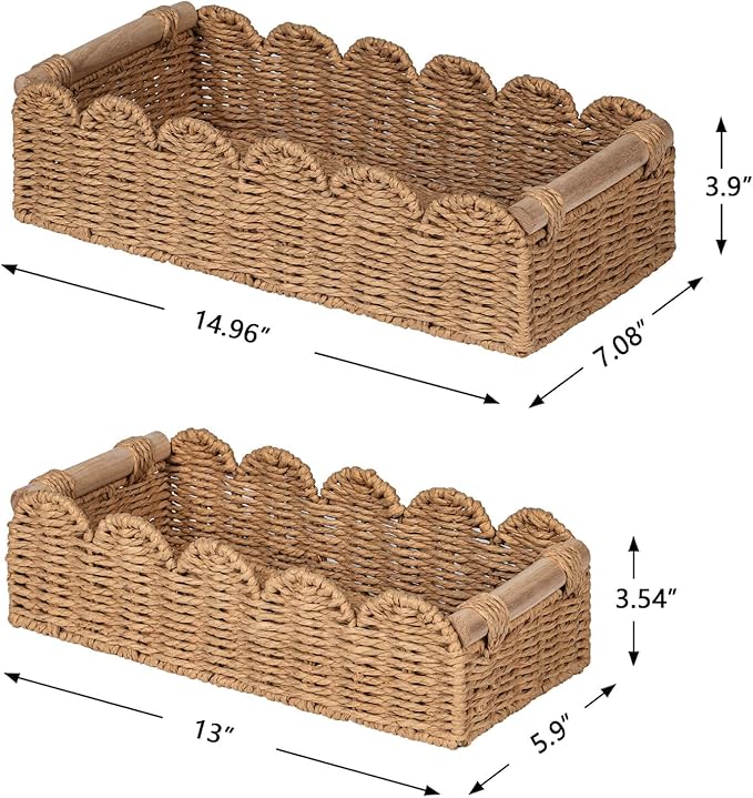 CubesLand Toilet Paper Storage Basket, Scalloped Edge Shelves Basket for Organizing for Over Toilet Tank Storage, Home Decor Baskets for Shelf, Countertop, Living Room, Bedroom, Handwoven, Neutral