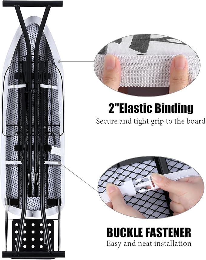 BNDX Ironing Board Cover, 15" x 54" Standard Size Thick Padding with 2" Elastic, Stain Resistant & Durable Scorch, 2 Click Buckles for Smooth Iron and Easy Installation