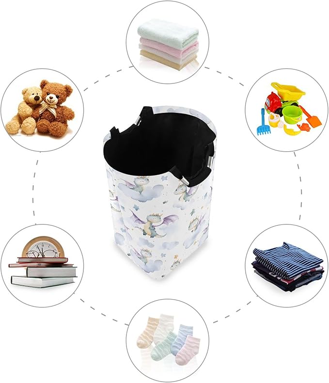 xigua Watercolor Dragon Large Laundry Hamper with Handle, Foldable Clothes Hamper Collapsible Storage Basket for Toys and Clothes Organization in Bedroom, Bathroom, and Laundry Room