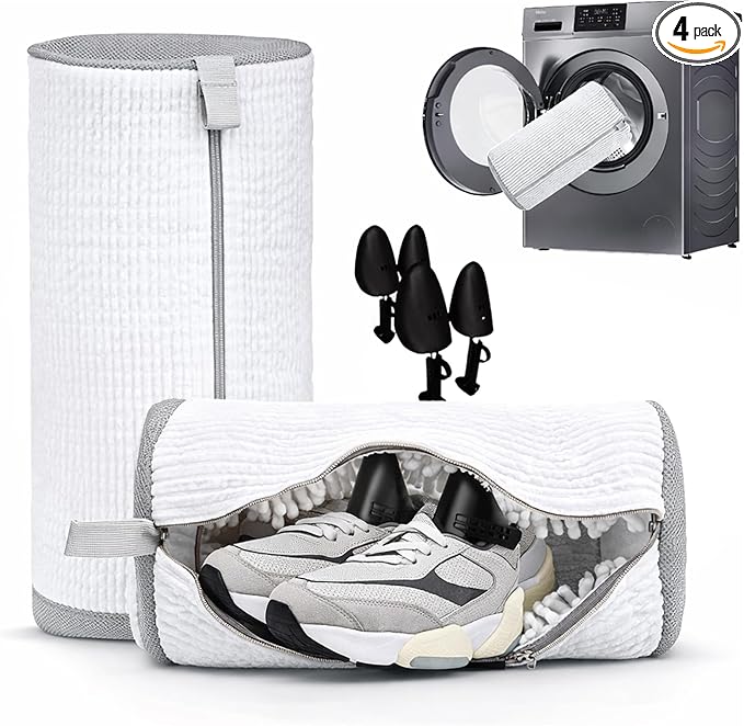 Shoe Washing Machine Bag, Laundry Footwear Bag for Washer and Dryer, Reusable 2pc Cleaning Bags for Sneakers & Tennis Shoes, 360° Deep Clean for All Types with Self-Locking Invisible Zipper