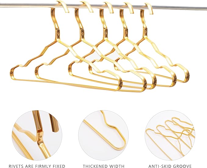 WEYANG Clothes Hangers Metal 20 Pack,Smooth Surface Shirt Dress Hanger,Durable Heavy Duty Coat Hangers,Gold Aluminum Suit Hangers,16.5” Standard Hangers for Jacket Trouser Pant Slack, JinSe-YJ-20
