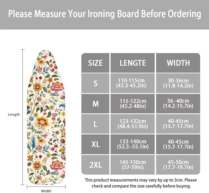 Boho Ironing Board Cover,Iron Board Cover Standard Size,Floral Ironing Board Cover,Tabletop Ironing Board Cover,Boho Floral Print Large