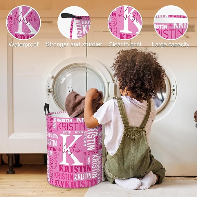Custom Name Laundry Hamper, Personalized Laundry Basket with Name for Baby Boys Girls, Customized Collapsible Dirty Clothes Hamper Storage with Handles for Bedroom Bathroom Dorm Room Decor