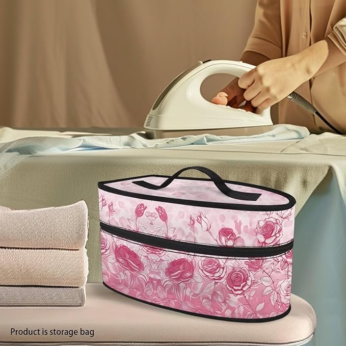 Pink Rose Iron Carrying Bag Portable Travel Irons Holder Easy to Carry Hard Storage Carrying Case with Handle,Case Only