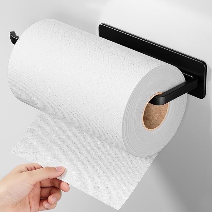 Heavy-Duty Magnetic Paper Towel Holder Fits Jumbo Rolls, Black, Suitable for Kitchens, RVs, Washing Machines, BBQ Carts