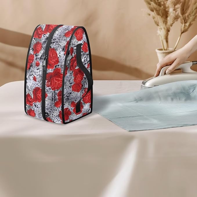 Rose Print Steam Iron Case Steamer Storage Bag Portable Travel Iron Carrier Bag with Handle Lightweight Iron Accessories, Case Only