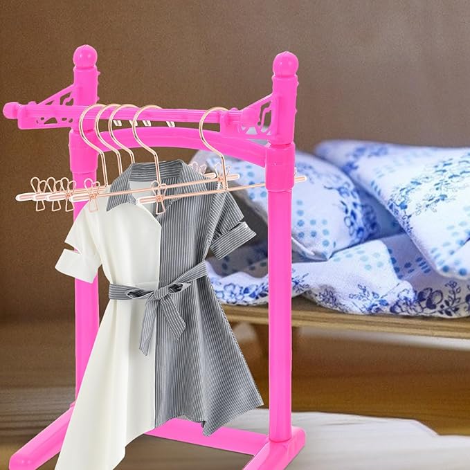 Luxshiny 5Pcs Mini Clothes Hangers, Metal Outfit Hanger Decorative Miniature Hangers Ornaments Clothes Accessories (Rose Gold)