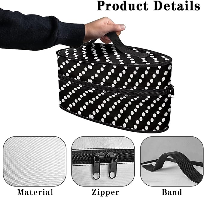 Rchsmod Black Polka Dot Print Steam Iron Case Portable Travel Iron Holder with Handle Lightweight Steamer Storage Bag Iron Accessories, Case Only
