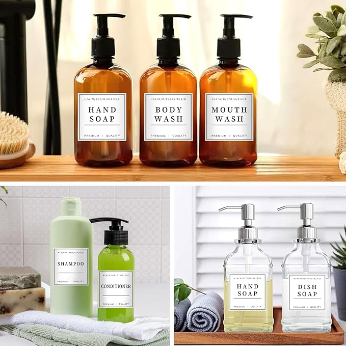 TESWEY 30PCS Waterproof Labels for Bottles, Minimalist Bathroom and Laundry Room Labels Set, Self-Adhesive Labels Stickers for Soap Dispenser and Laundry Jars, Hand Soap Shampoo Conditioner Label