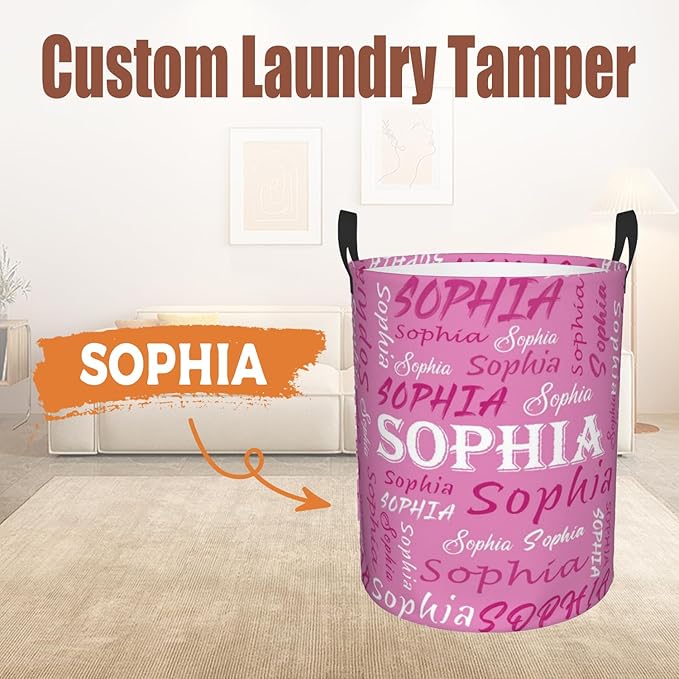 Custom Name Laundry Hamper, Personalized Laundry Basket with Name for Baby Boys Girls, Customized Collapsible Dirty Clothes Hamper Storage with Handles for Bedroom Bathroom Dorm Room Decor
