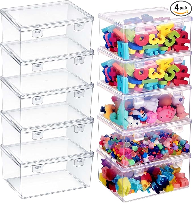 10 Pcs 7.09 x 5.2 x 3.43 Inch Clear Plastic Playroom and Gaming Storage Organizer Box Containers Stackable Storage Bins with Lids for Shelves or Cubbies, Holds Puzzles Building Blocks