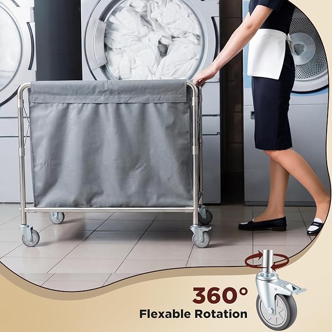 Collapsible Laundry Cart with Wheels, 12 Bushel (400L) Commercial Hamper Basket Large Heavy Duty Rolling Laundry Basket for Home Organizer Storage, Foldable Truck, Gray