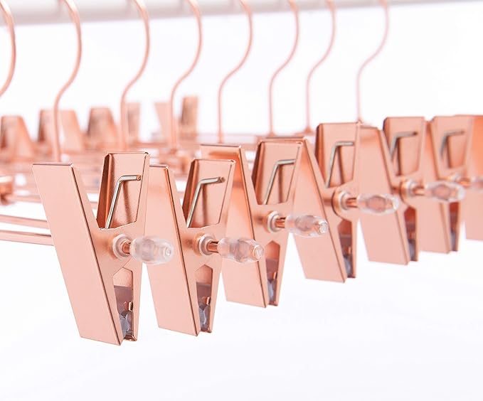 13 Inch Heavy Duty Rose Gold Copper Metal Slack Hanger, Pants & Skirt Hanger with Adjustable Clips - Pack of 10pcs (Rose Gold, 10)