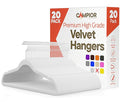 White Velvet Hangers 20 Pack – 360° Swivel Hook, Non-Slip and Space Saving Hangers, Heavy-Duty 11 lbs Weight Capacity - Smooth Velvet Finish for Crease-Free Clothes and Effortless Closet Organization
