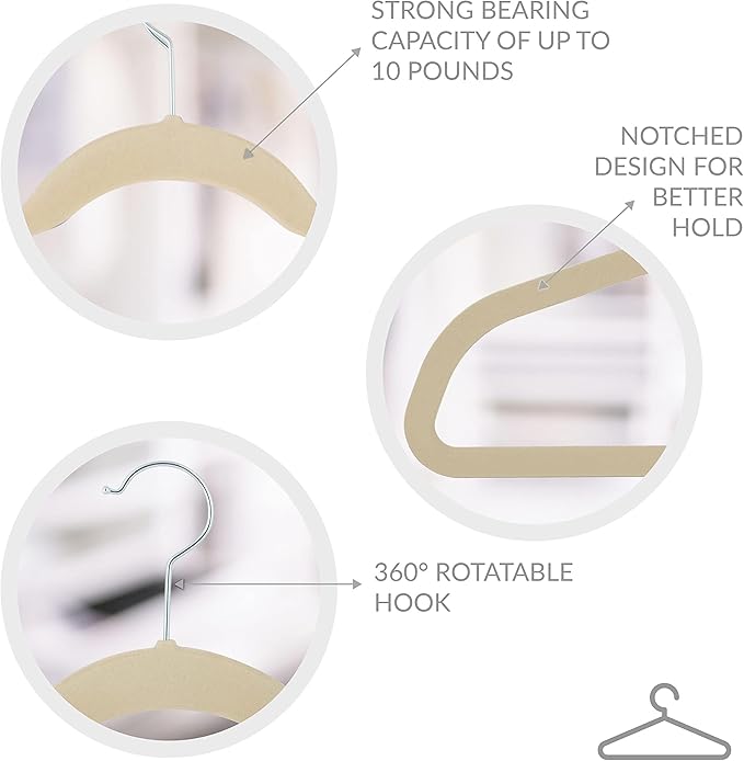 Simplify Extra Wide 21" Velvet Coat Hangers | 24 Pack | Slim Design | Heavy Duty | Holds 10 Pounds | Closet Organization | Shirt & Clothes | Ivory