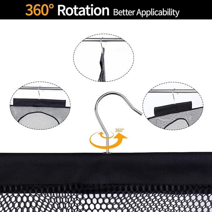 Breathable Mesh Laundry Hamper, Bringing Hooks Foldable Hanging Shower Caddy, Fast Drying Portable Space Saving Storage Bag, Applied to College Dorm Rooms, Gym, Swimming and RV Travel (Black)
