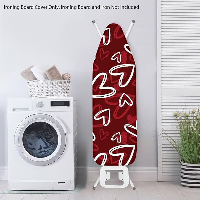 Red Heart 15x54 Ironing Board Cover Elastic Edge Romantic Iron Board Cover Applicable Standard Size Comfortable Replacement for Valentines Day