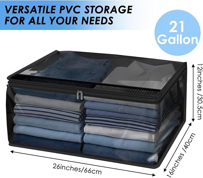 Fixwal 80L Large Storage Bags 4 Pack Clothes Storage Bins Foldable Thick Blanket Storage Closet Organizers Storage Containers with Reinforced Handle for Clothing, Blanket, Comforters(Black, PVC)