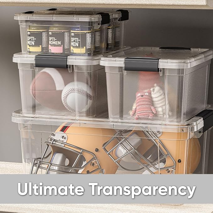Superio Deep Storage Organizer Bin with Lid X-Deep Small Clear Storage Box with Latch for Home, Kitchen, Garage- Store, Food, Supplies, and Hair Accessories (4.75 Quart)