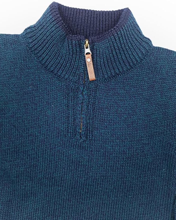 Aran Crafts 1/4 Zip Plain Sweater 100% Wool, Made in Ireland