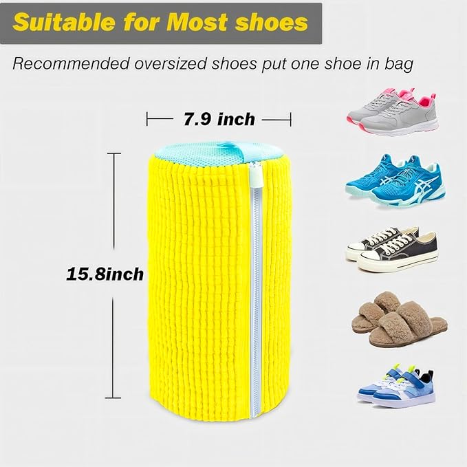 Laundry Shoe Bag - Mesh Shoe Washing Machine Bag with Zipper Closure for Washer and Dryer - for All Shoe Types and Sizes - Yellow - Set of 2
