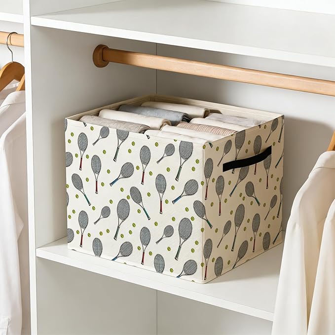 Tennis Gifts Storage Bin Box with Handles, Gifts for Tennis Lovers Foldable Baskets Organizer for Bedroom Bathroom Home Sports Room Clothes Toys Books, Toybox for Boys Girls