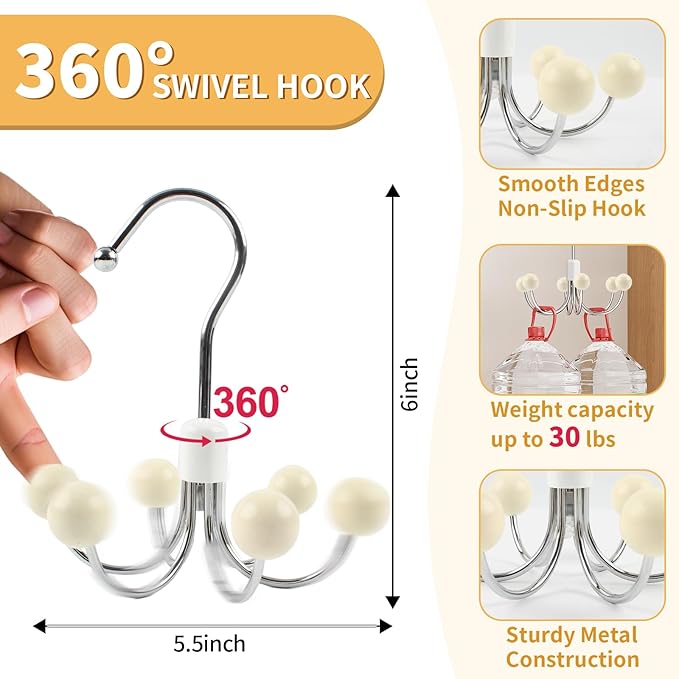 2 Pack Hoodie Hanger for Organizer 360° Swivel Closet Hooks for Belt, Space-Saving Hanger Bra Storage, Accessorise Organizer for Tie, Hat, Tanktop, Scarf, Purse