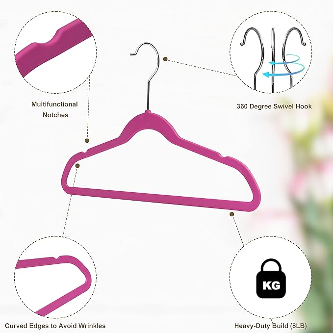 Quality Children's Plastic Non Velvet Non-Flocked Thin Compact Hangers Swivel Hook for Shirts Blouse Coats (Pink, 240)