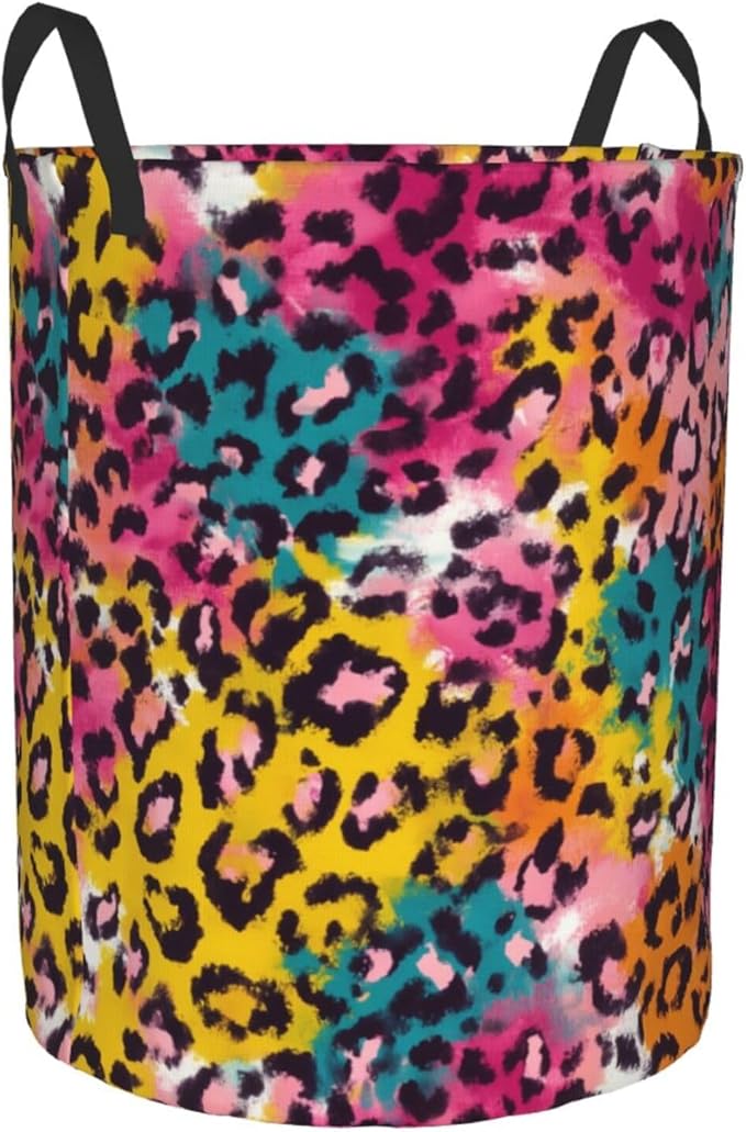 Leopard Print Laundry Basket Storage Bin Foldable Laundry Hamper Clothes Storage Bucket Organizer 19.6x15.7 Inch For Laundry Room/Bedroom/Bathroom